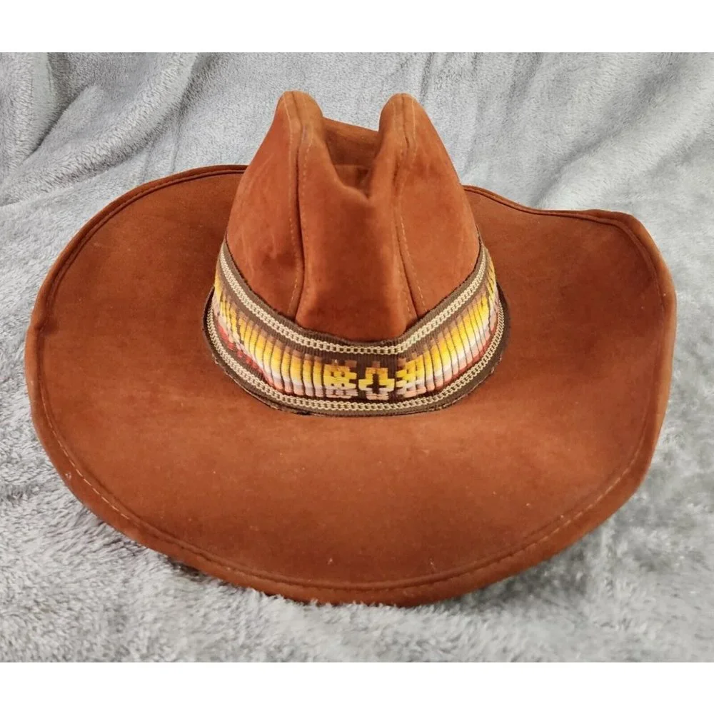 Unisex Western Hat Medium Burnt Orange Vintage Distressed Rancher Retro Band USA